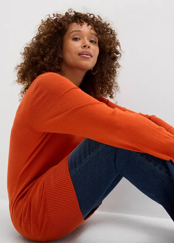 Basic Longpullover mit V-Ausschnitt, bonprix