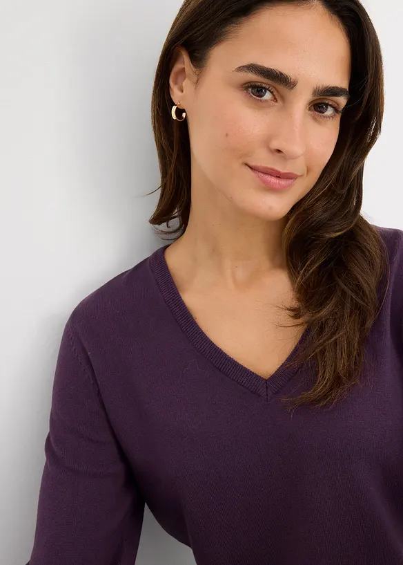 Pull long basique à col V, bonprix