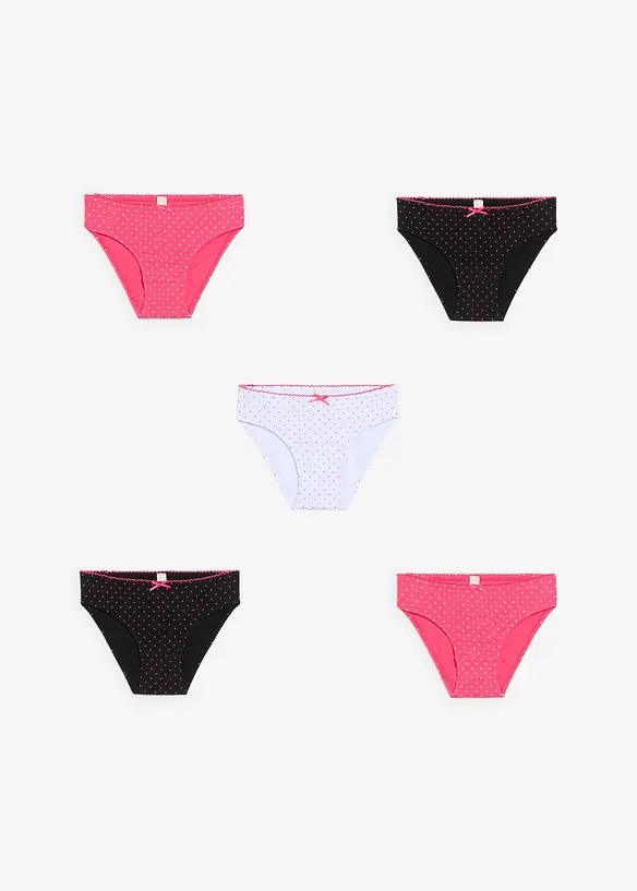 Lot de 5 slips coton avec nœud en satin, bonprix