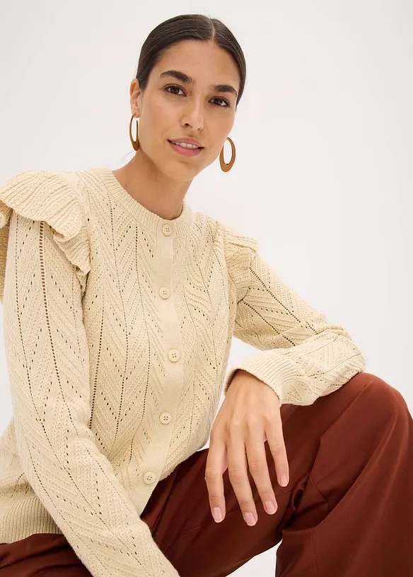 Ajour-Strickjacke aus Baumwolle, bonprix