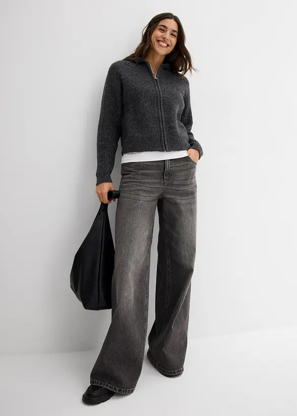 Gilet en maille à capuche, bonprix