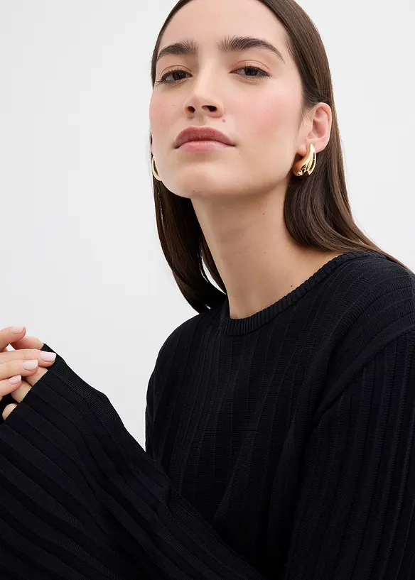 Pull plissé en fine maille en viscose mélangée, bonprix