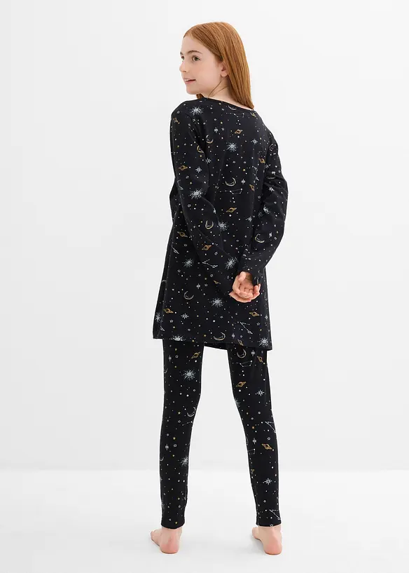 2 pyjamas avec T-shirt manches longues et legging, imprimé brillant, bonprix