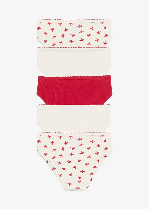 Lot de 5 slips en doux coton côtelé avec nœud en satin, bonprix