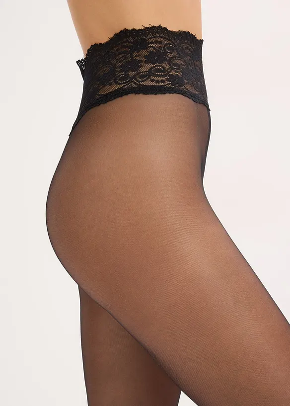 Collant voile avec ceinture en dentelle, 15 DEN, bonprix