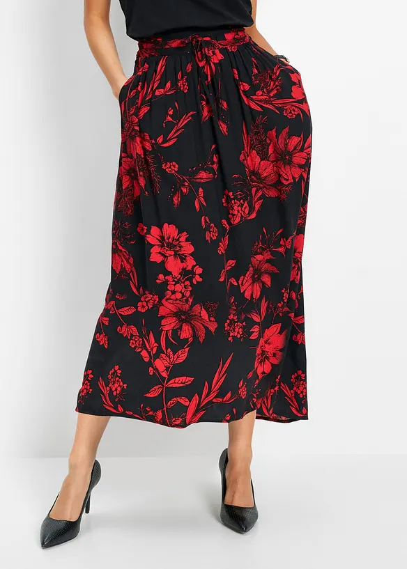 Jupe longue en viscose avec taille élastique et lien à nouer, bonprix