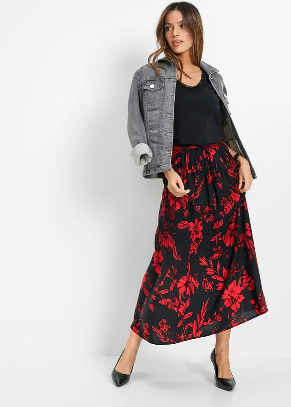 Jupe longue en viscose avec taille élastique et lien à nouer, bonprix