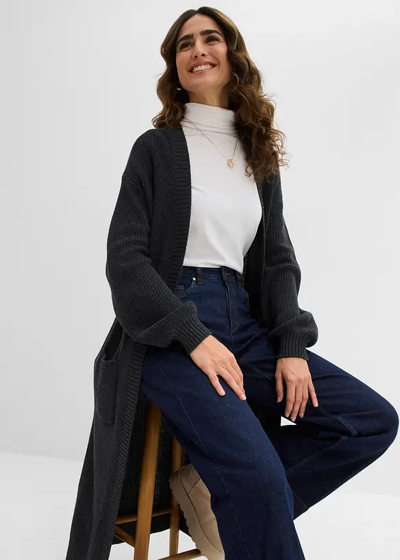 Longstrickjacke mit überschnittener Schulter, bonprix