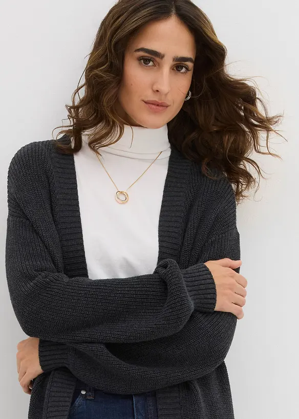 Longstrickjacke mit überschnittener Schulter, bonprix