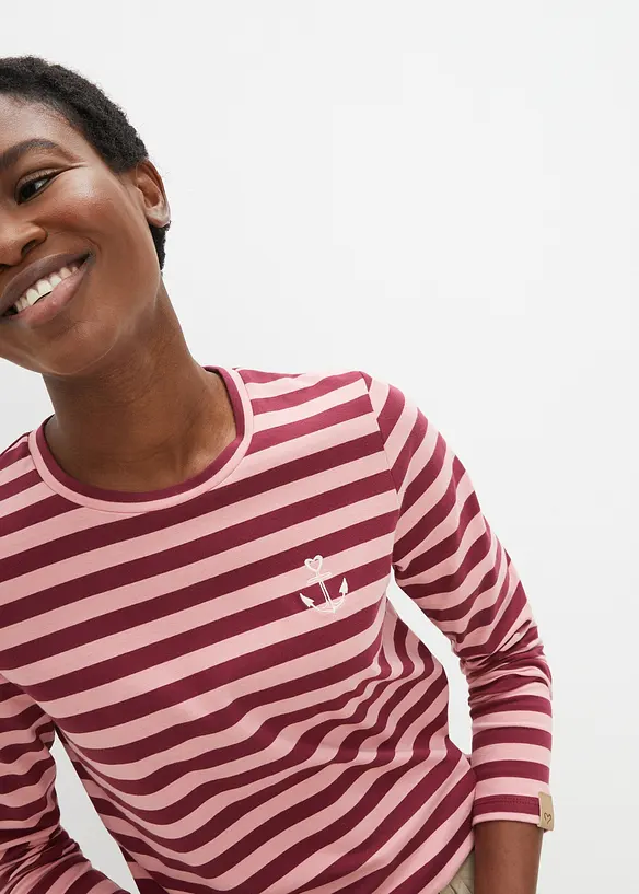 Gestreiftes Langarmshirt mit Stickerei, bonprix
