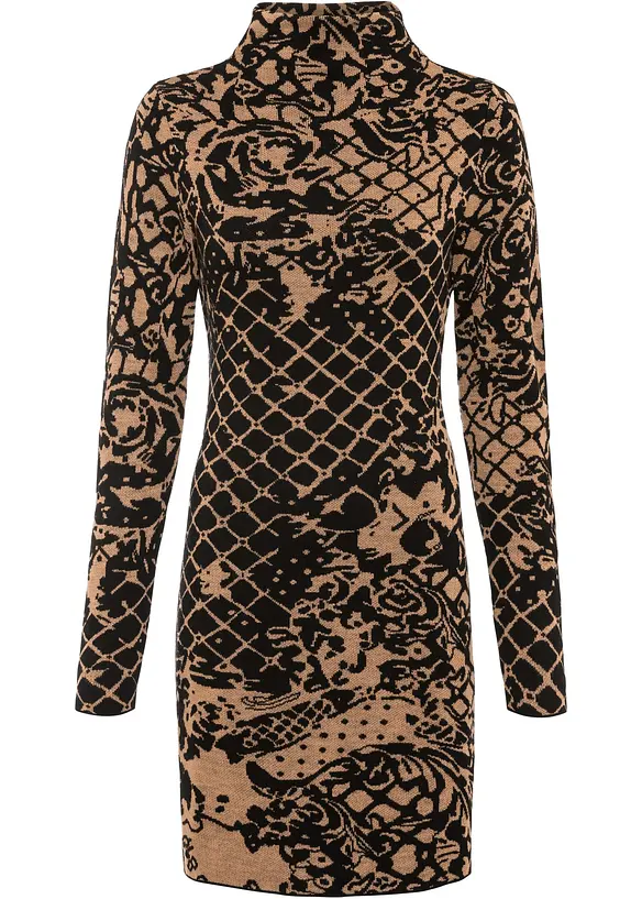 Robe en maille ajustée à col montant, bonprix