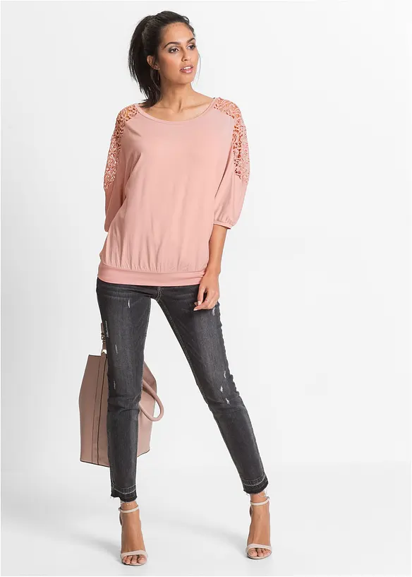 T-shirt oversize en viscose et dentelle, bonprix