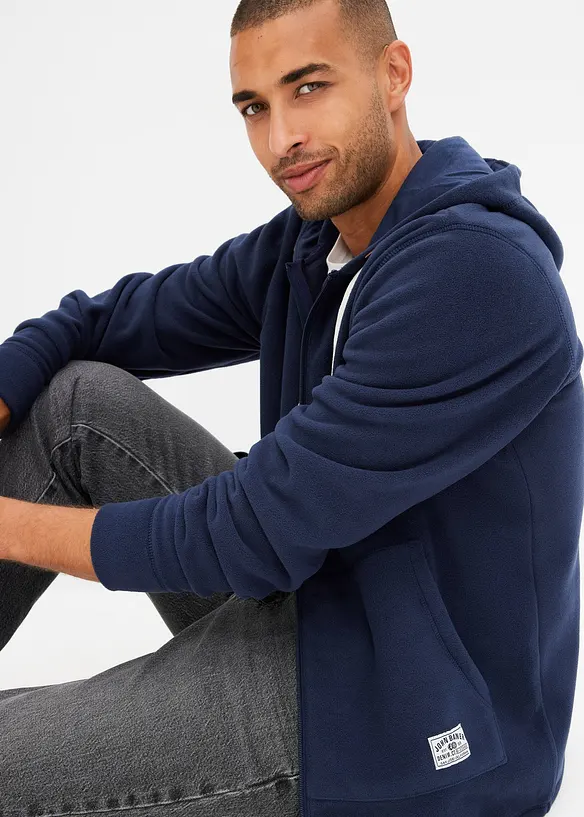 Fleecejacke mit Kapuze und aufgesetzten Taschen, bonprix