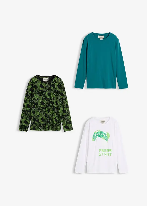 Lot de 3 T-shirts manches longues en coton doux et extensible, bonprix