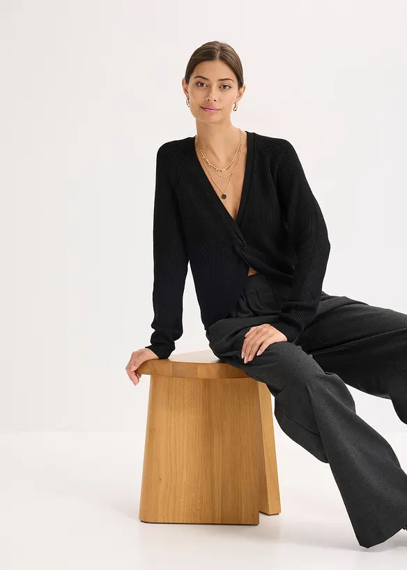 Ripp-Pullover aus fließendem Viskose-Mix, bonprix