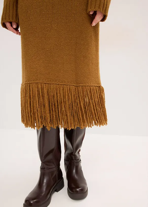 Robe en maille avec franges à la base, bonprix