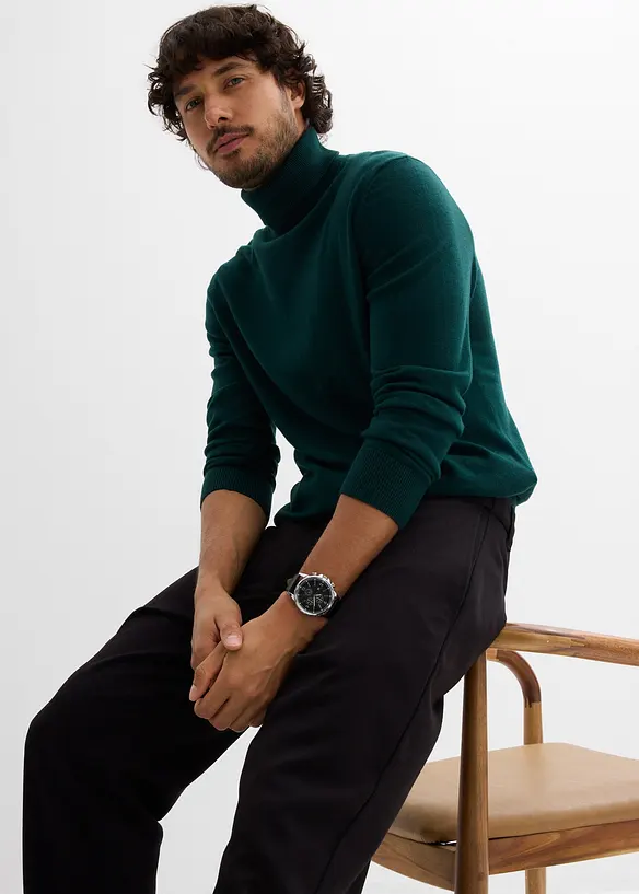 Pull slim à col roulé en fine maille avec laine mérinos, bonprix