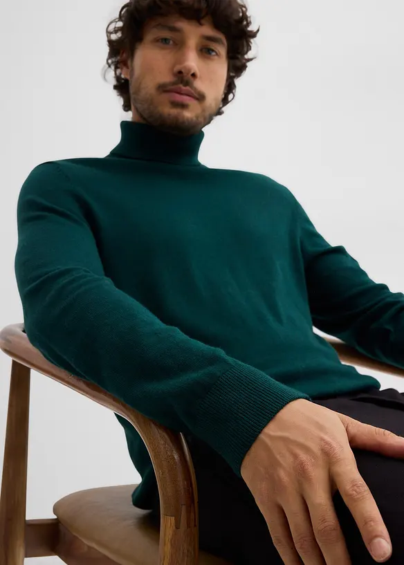 Pull slim à col roulé en fine maille avec laine mérinos, bonprix