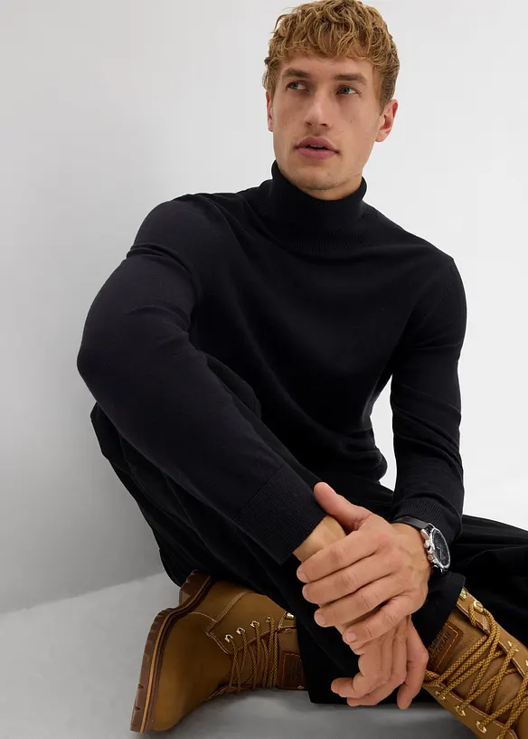 Feinstrick-Rollkragenpullover mit edler Merinowolle, Slim Fit, bonprix
