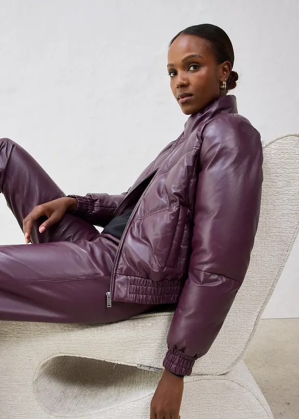 Leder-Steppjacke aus Lammnappa, bonprix