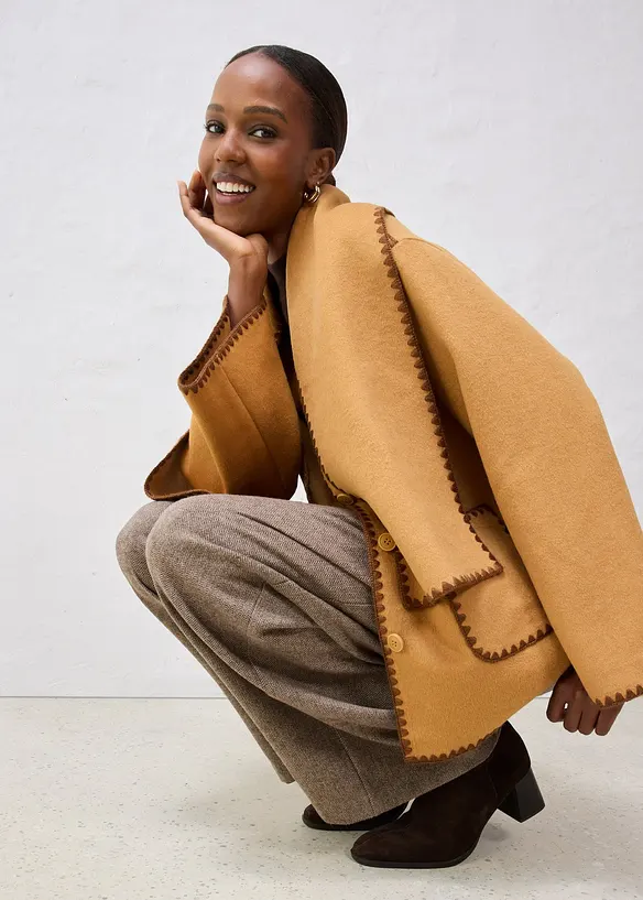 Wolljacke mit Zierstickerei (2tlg. Set mit Schal), bonprix