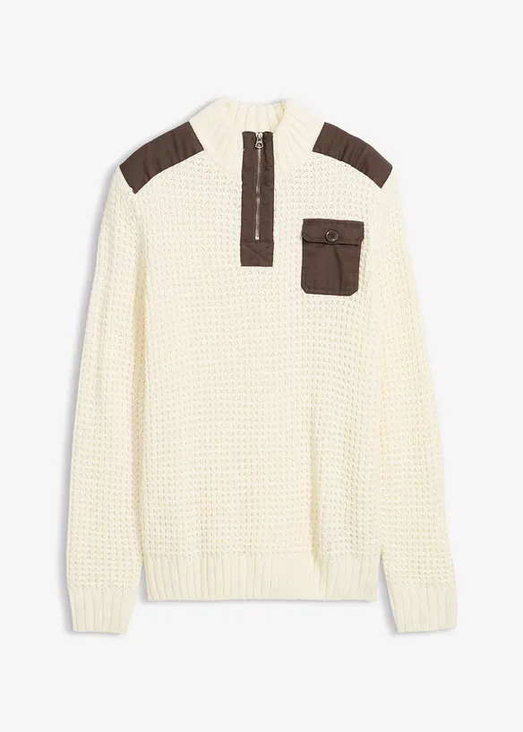 Pull camionneur en grosse maille avec empiècement en tissu, bonprix