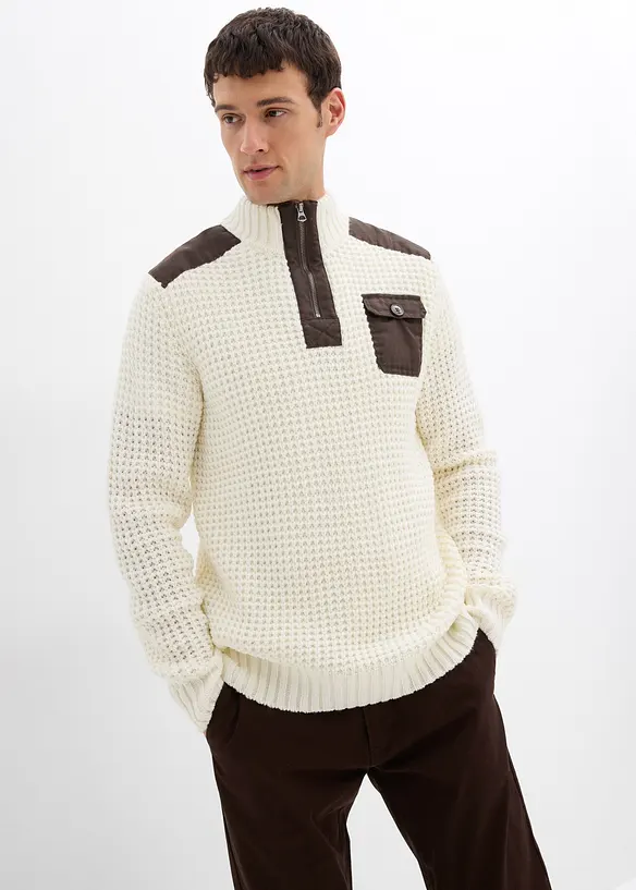 Pull camionneur en grosse maille avec empiècement en tissu, bonprix
