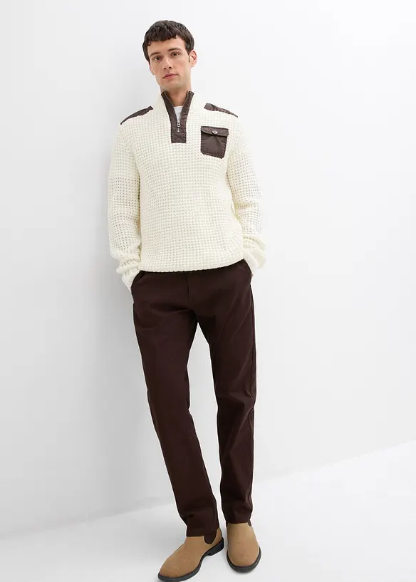 Pull camionneur en grosse maille avec empiècement en tissu, bonprix