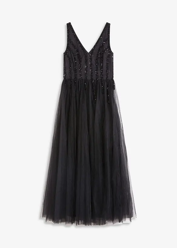 Maxikleid aus feinem Tüll mit Paillettenstickerei, bonprix