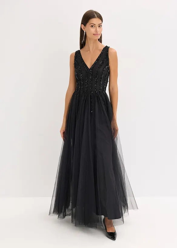 Maxikleid aus feinem Tüll mit Paillettenstickerei, bonprix
