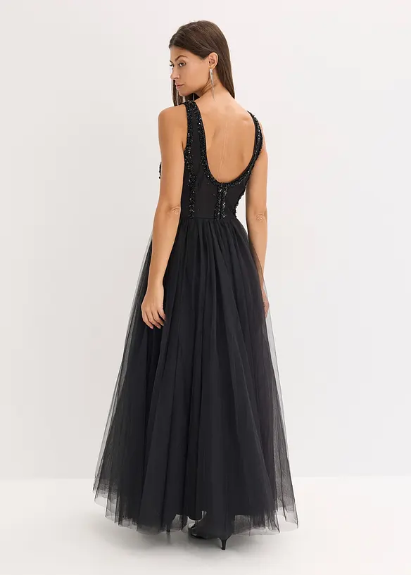 Maxikleid aus feinem Tüll mit Paillettenstickerei, bonprix
