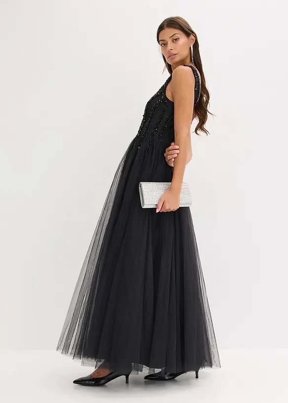 Maxikleid aus feinem Tüll mit Paillettenstickerei, bonprix