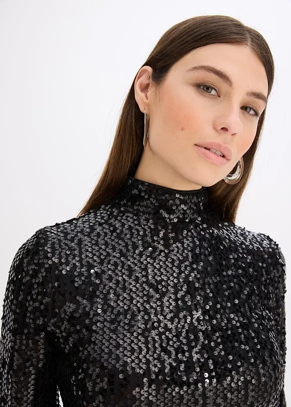 Paillettenkleid mit Trompeten-Ärmel, bonprix