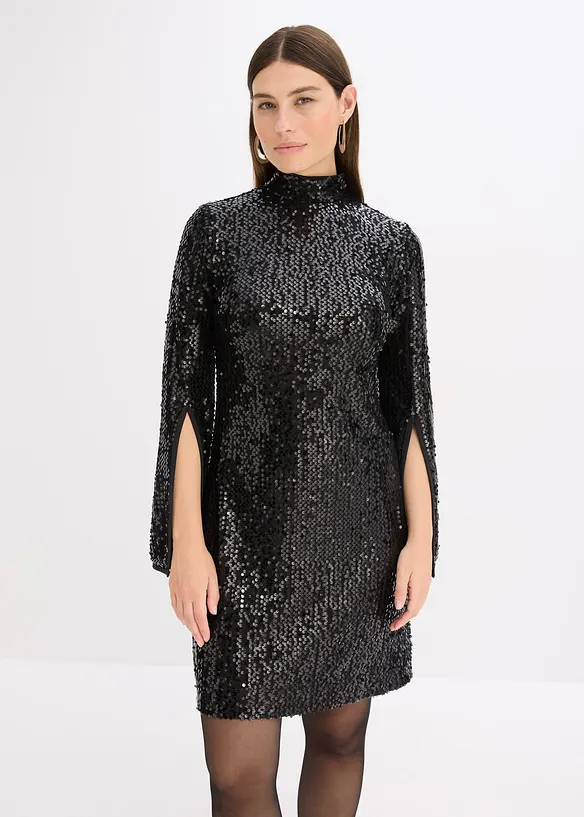 Paillettenkleid mit Trompeten-Ärmel, bonprix
