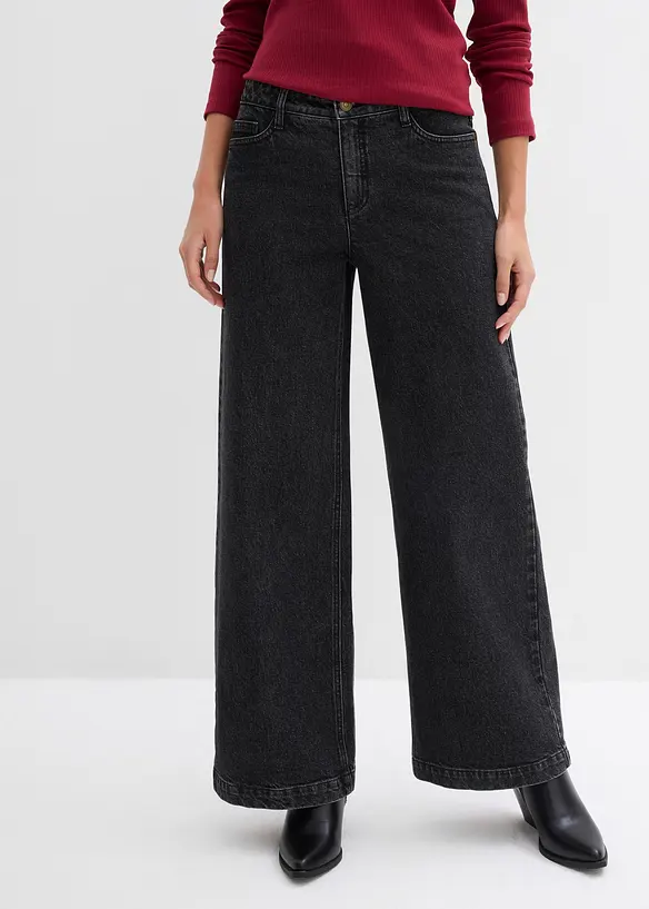 Wide-Leg-Jeans, Mid Waist, Full Length, bonprix