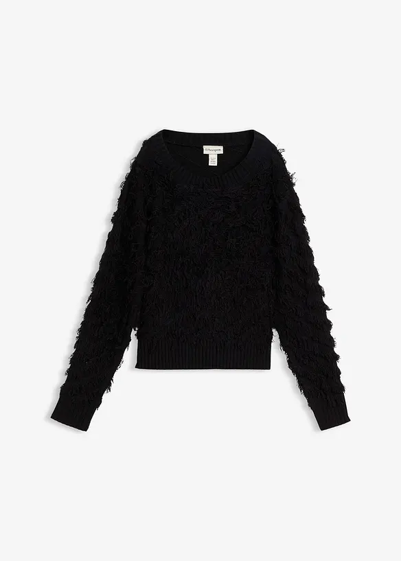 Grobstrick-Pullover mit Fransen, bonprix