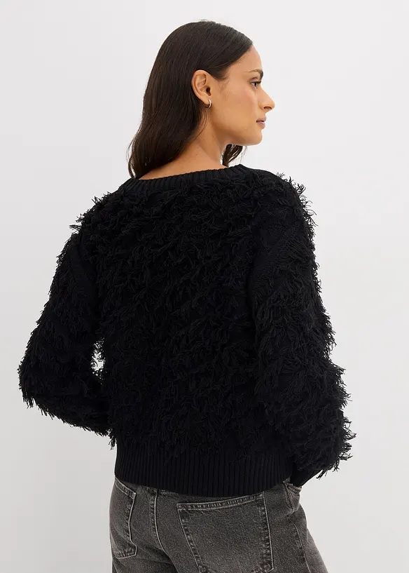Grobstrick-Pullover mit Fransen, bonprix
