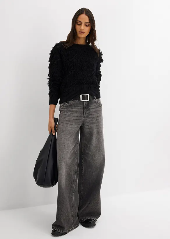 Grobstrick-Pullover mit Fransen, bonprix