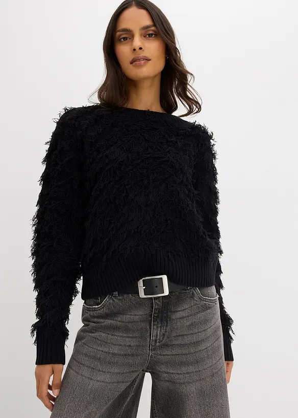 Grobstrick-Pullover mit Fransen, bonprix