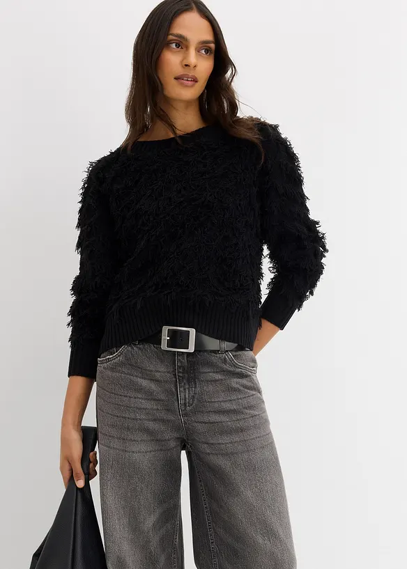 Grobstrick-Pullover mit Fransen, bonprix