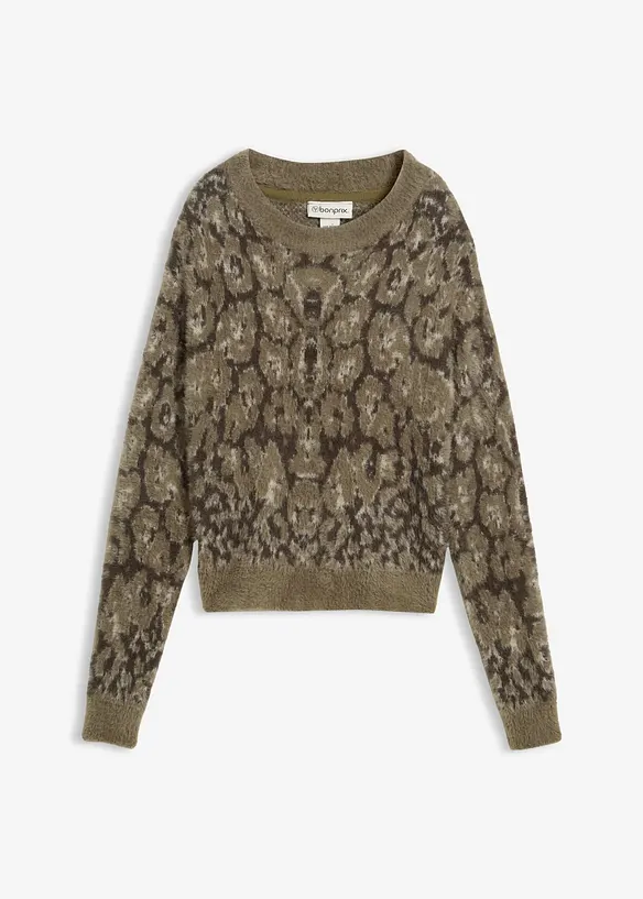 Grobstrick-Pullover aus flauschigem Federgarn, bonprix