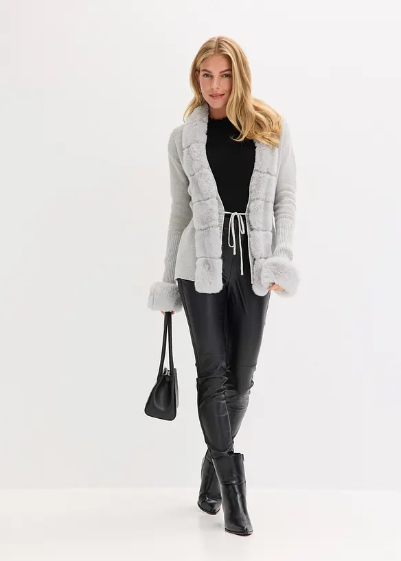 Strickjacke mit Fellimitat, bonprix