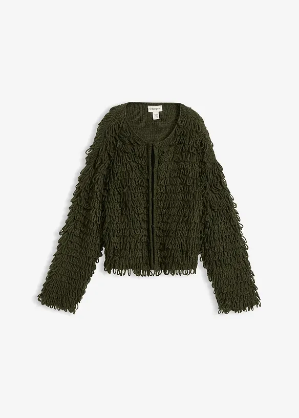 Grobstrickjacke in Curly Fellimitat, bonprix