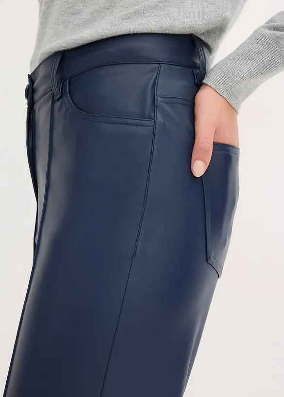 Lederimitat-Wide Leg Hose mit Biese, bonprix