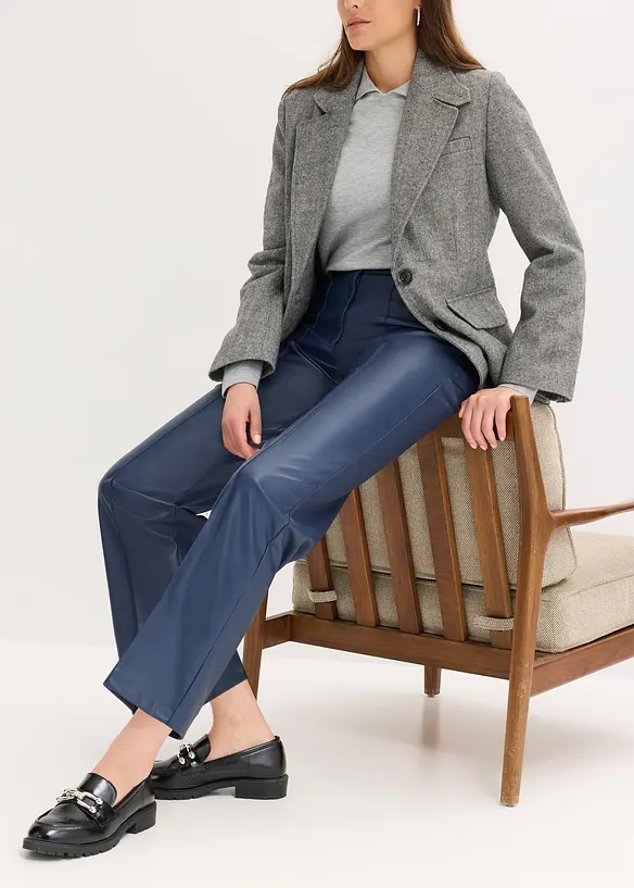 Lederimitat-Wide Leg Hose mit Biese, bonprix