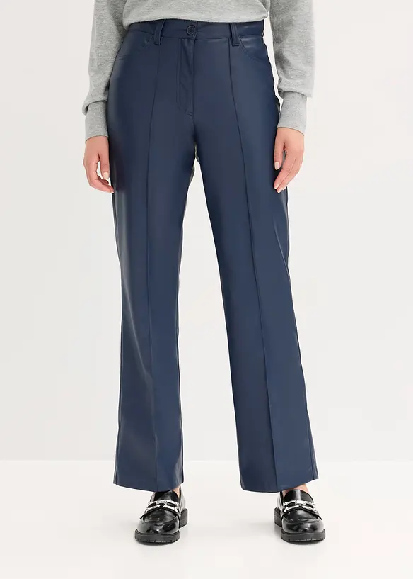 Lederimitat-Wide Leg Hose mit Biese, bonprix