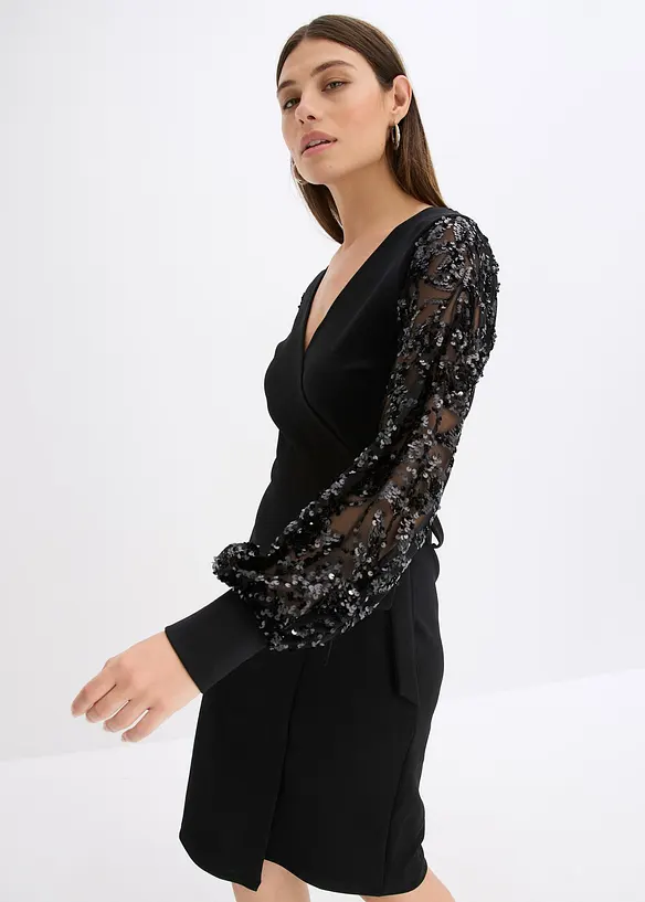 Robe midi à sequins brodés sur les manches, bonprix