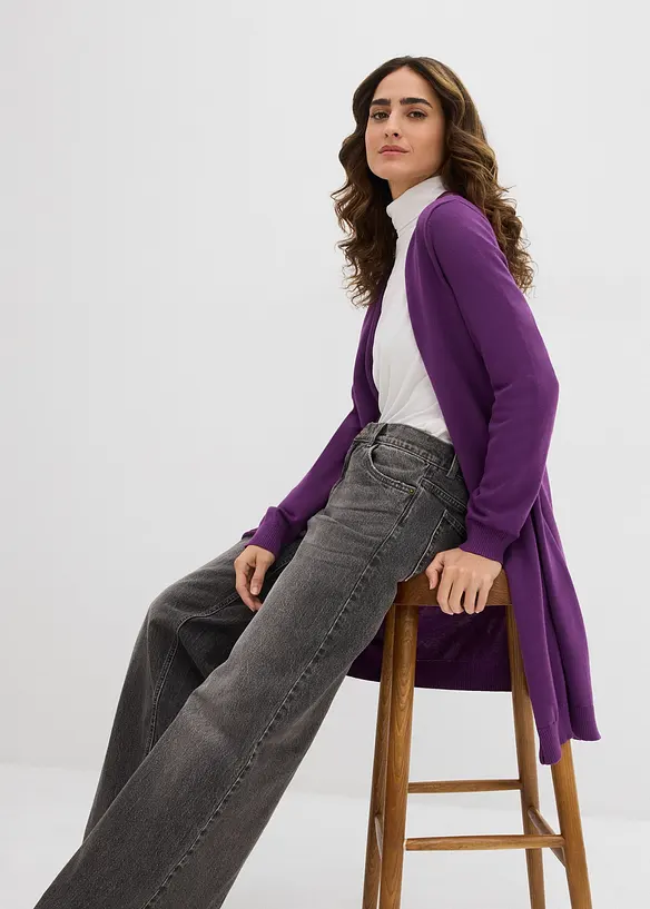 Longstrickjacke mit Rollkanten, bonprix