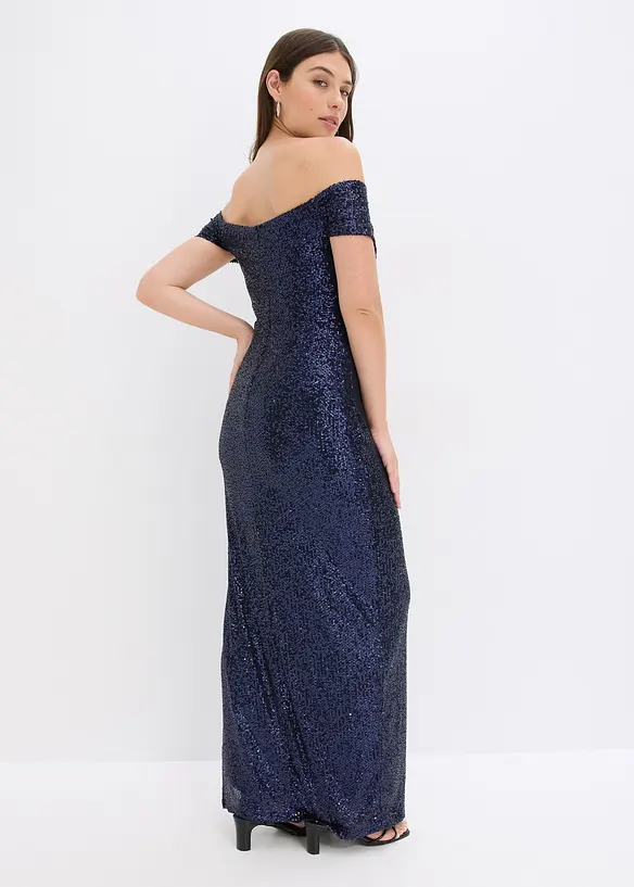 Robe à sequins et encolure Bardot, bonprix