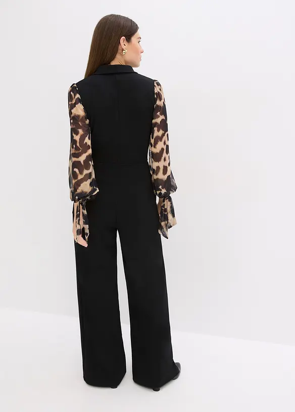 Jersey-Jumpsuit mit Mesh-Ärmeln, bonprix